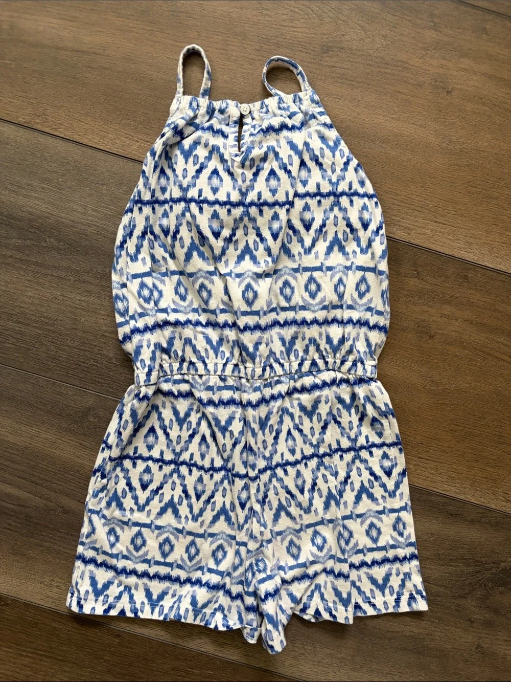 OshKosh B'gosh White & Blue Printed Girls Romper with Pink Trim